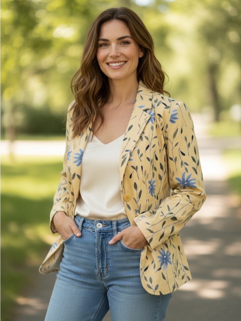 MOSCHINO Women's Yellow Floral Button-Front Jacket